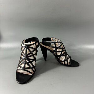 New Elie Tahari Black Leather Slingback Cage Lattice Heel Sandals, Size 37